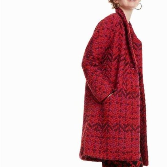 Desigual Jackets & Blazers - Desigual Plaid Catrina Red/Purple Coat Lined Jacket Women's 12 NWT